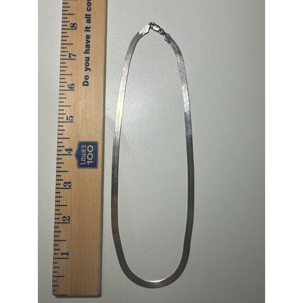 Vintage Diagonal Italy 925 Sterling Silver Flat Herringbone Necklace 18" 13.62g